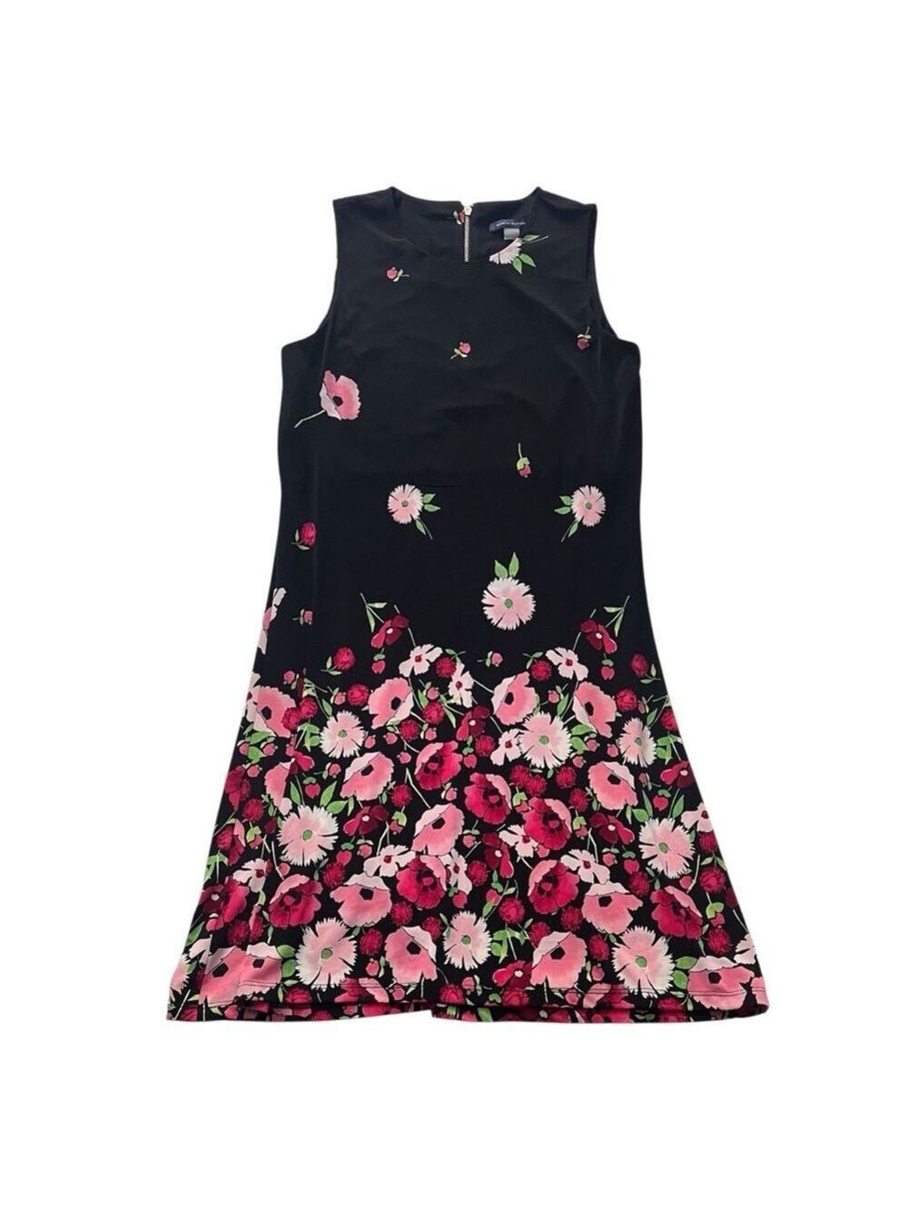 NWT Tommy Hilfiger Floral Border Print Shift Dress Black Pink 8